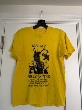 Vintage Yellow Tee with Black 'Kiss My Billy Carter' Graphic